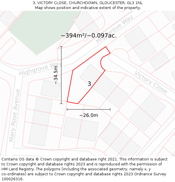 3, VICTORY CLOSE, CHURCHDOWN, GLOUCESTER, GL3 1NL: Plot and title map