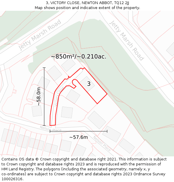 3, VICTORY CLOSE, NEWTON ABBOT, TQ12 2JJ: Plot and title map