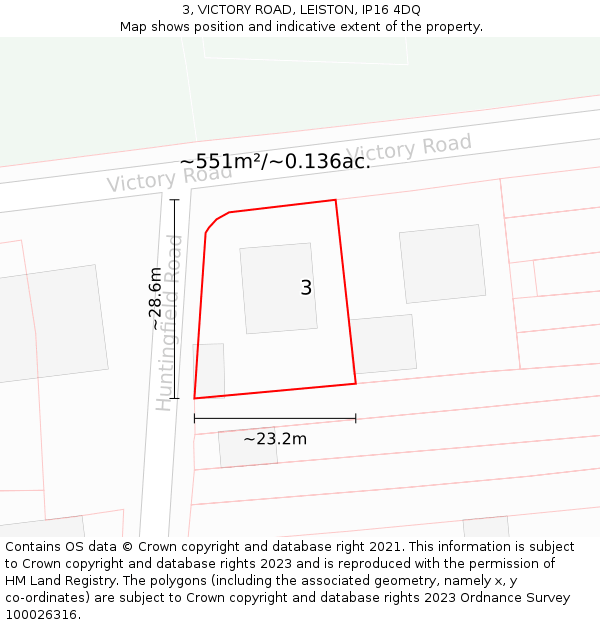 3, VICTORY ROAD, LEISTON, IP16 4DQ: Plot and title map