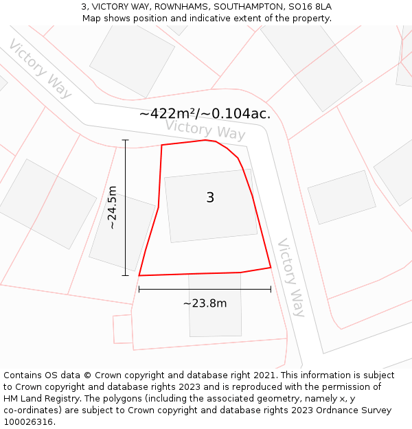 3, VICTORY WAY, ROWNHAMS, SOUTHAMPTON, SO16 8LA: Plot and title map