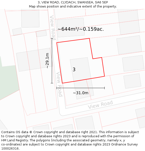 3, VIEW ROAD, CLYDACH, SWANSEA, SA6 5EP: Plot and title map
