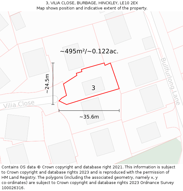 3, VILIA CLOSE, BURBAGE, HINCKLEY, LE10 2EX: Plot and title map
