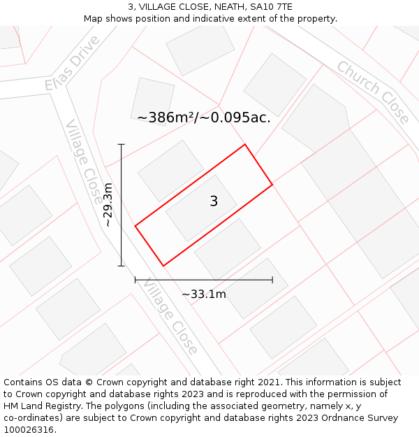 3, VILLAGE CLOSE, NEATH, SA10 7TE: Plot and title map