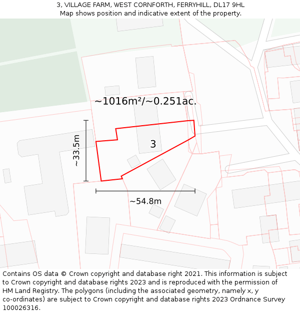 3, VILLAGE FARM, WEST CORNFORTH, FERRYHILL, DL17 9HL: Plot and title map