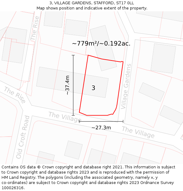 3, VILLAGE GARDENS, STAFFORD, ST17 0LL: Plot and title map