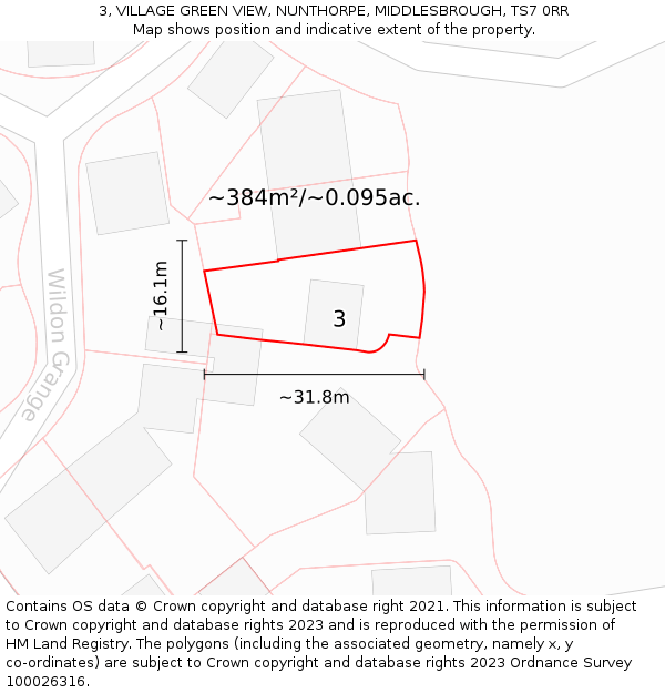 3, VILLAGE GREEN VIEW, NUNTHORPE, MIDDLESBROUGH, TS7 0RR: Plot and title map