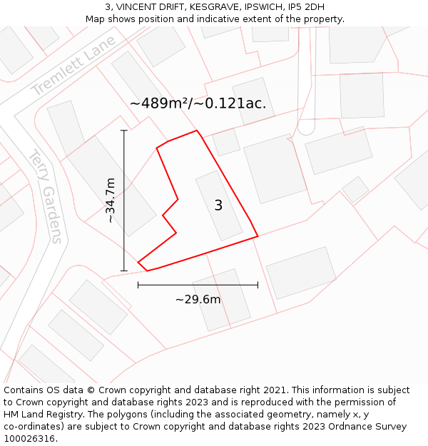 3, VINCENT DRIFT, KESGRAVE, IPSWICH, IP5 2DH: Plot and title map