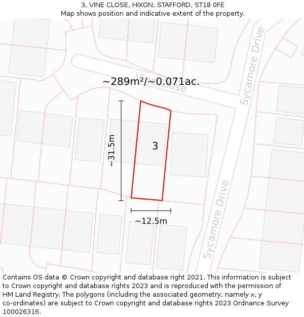 3, VINE CLOSE, HIXON, STAFFORD, ST18 0FE: Plot and title map