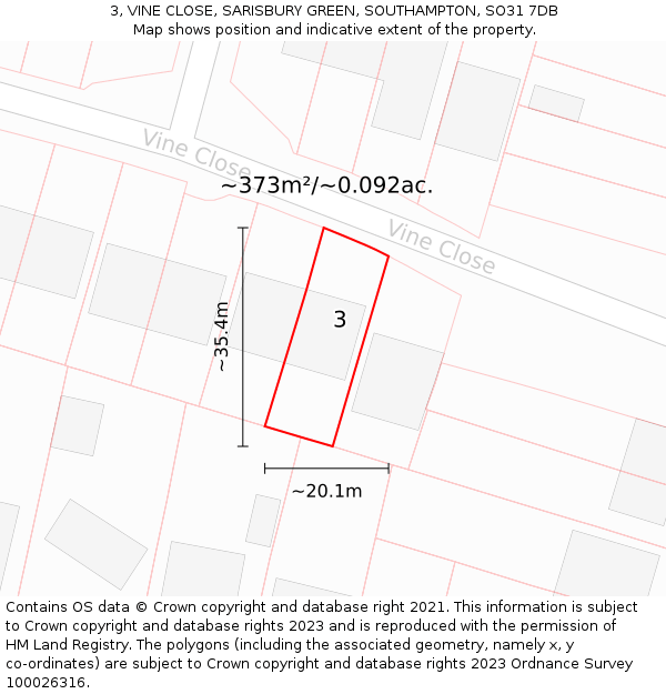 3, VINE CLOSE, SARISBURY GREEN, SOUTHAMPTON, SO31 7DB: Plot and title map
