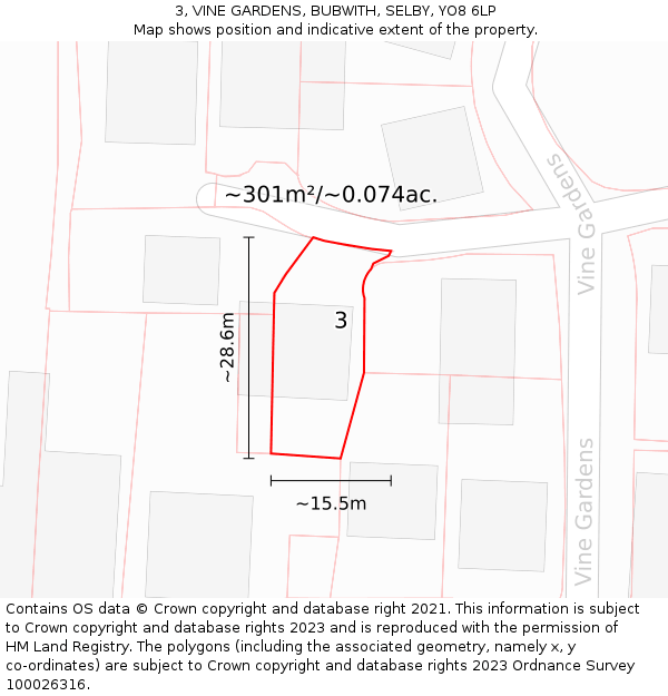3, VINE GARDENS, BUBWITH, SELBY, YO8 6LP: Plot and title map