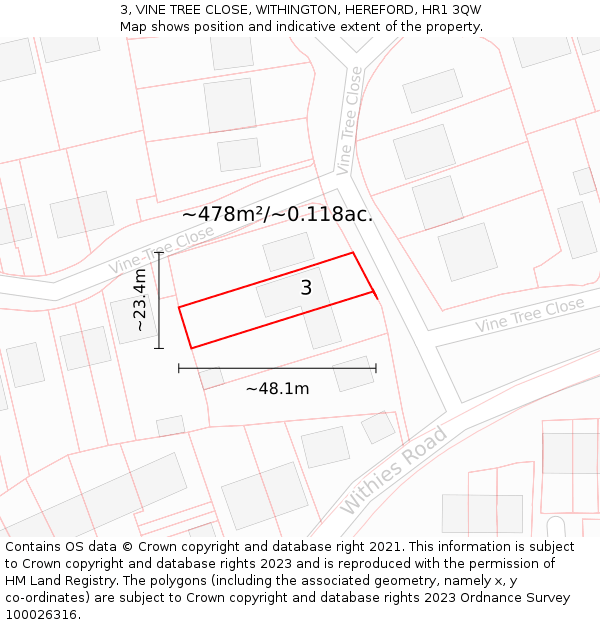 3, VINE TREE CLOSE, WITHINGTON, HEREFORD, HR1 3QW: Plot and title map