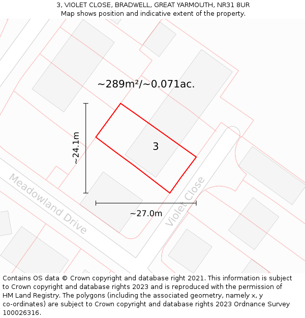3, VIOLET CLOSE, BRADWELL, GREAT YARMOUTH, NR31 8UR: Plot and title map