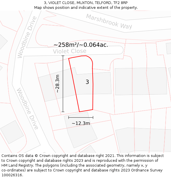 3, VIOLET CLOSE, MUXTON, TELFORD, TF2 8RP: Plot and title map