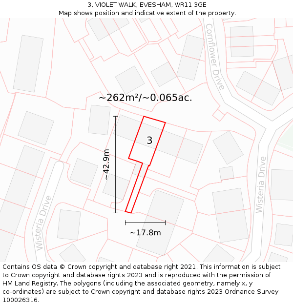 3, VIOLET WALK, EVESHAM, WR11 3GE: Plot and title map