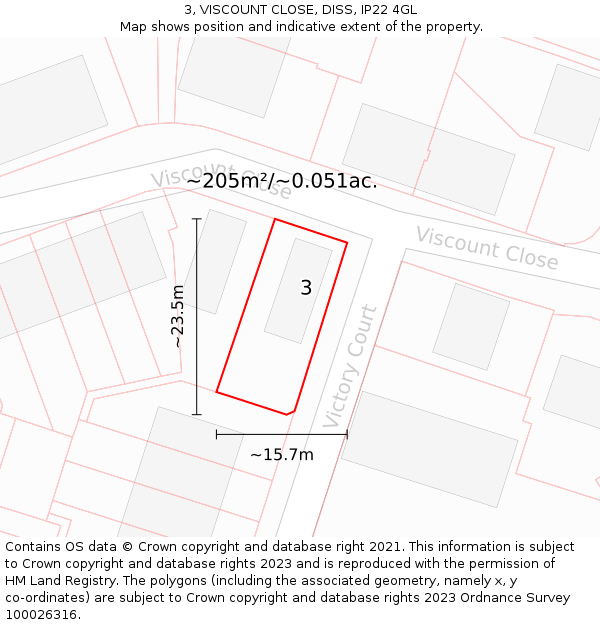3, VISCOUNT CLOSE, DISS, IP22 4GL: Plot and title map