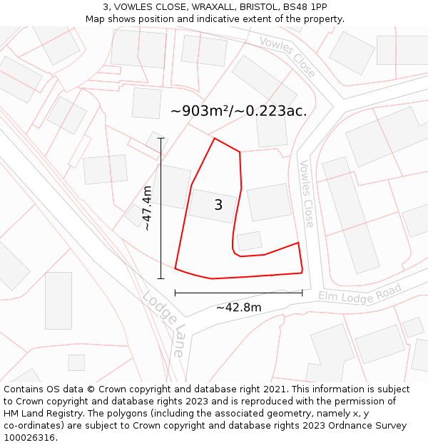 3, VOWLES CLOSE, WRAXALL, BRISTOL, BS48 1PP: Plot and title map