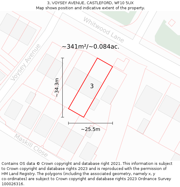3, VOYSEY AVENUE, CASTLEFORD, WF10 5UX: Plot and title map