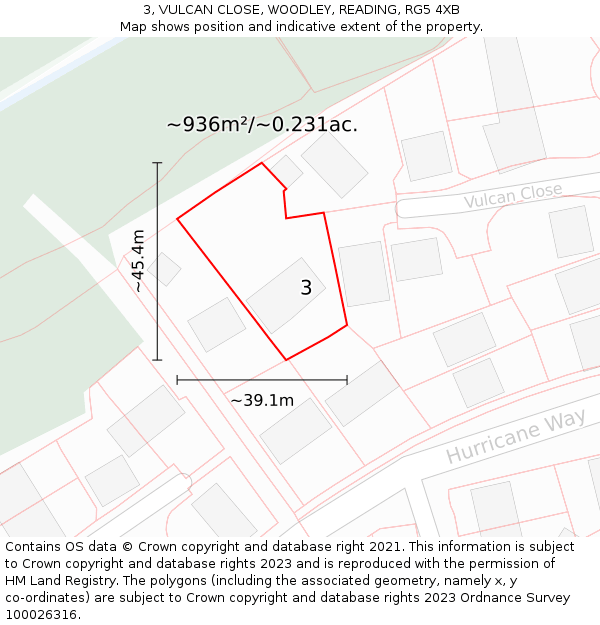 3, VULCAN CLOSE, WOODLEY, READING, RG5 4XB: Plot and title map