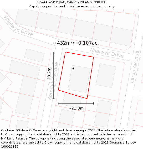 3, WAALWYK DRIVE, CANVEY ISLAND, SS8 8BL: Plot and title map