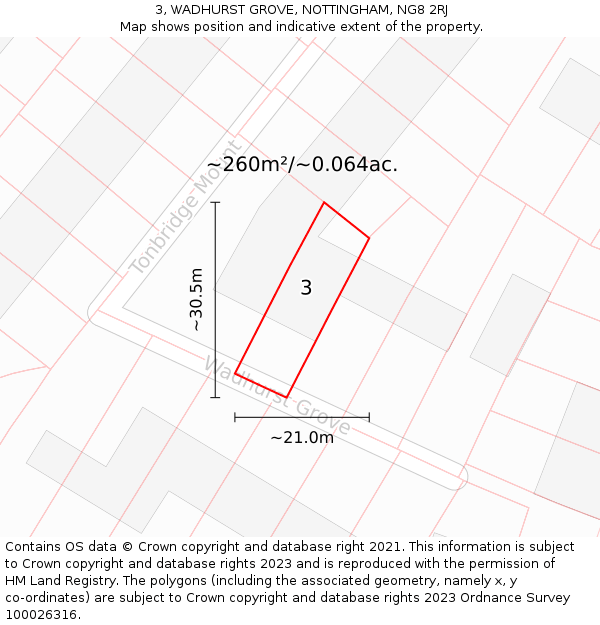 3, WADHURST GROVE, NOTTINGHAM, NG8 2RJ: Plot and title map