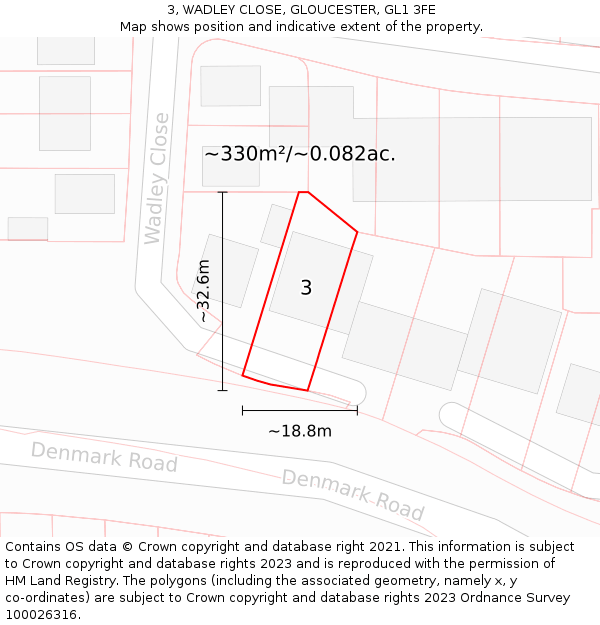 3, WADLEY CLOSE, GLOUCESTER, GL1 3FE: Plot and title map
