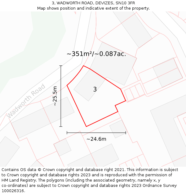 3, WADWORTH ROAD, DEVIZES, SN10 3FR: Plot and title map