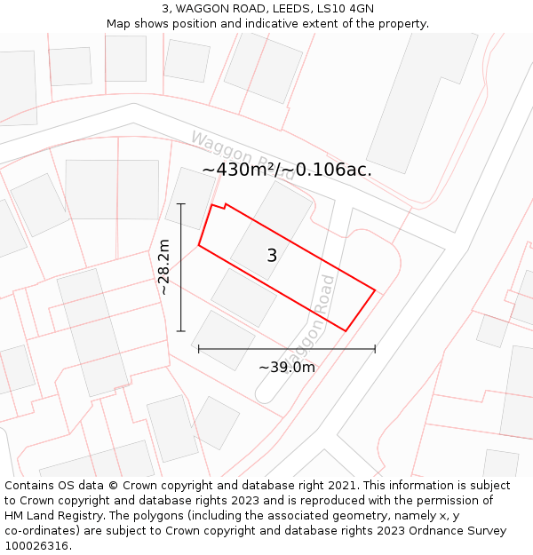 3, WAGGON ROAD, LEEDS, LS10 4GN: Plot and title map
