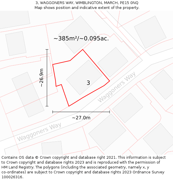 3, WAGGONERS WAY, WIMBLINGTON, MARCH, PE15 0NQ: Plot and title map