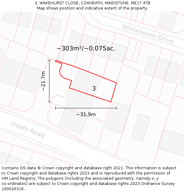 3, WAKEHURST CLOSE, COXHEATH, MAIDSTONE, ME17 4TB: Plot and title map