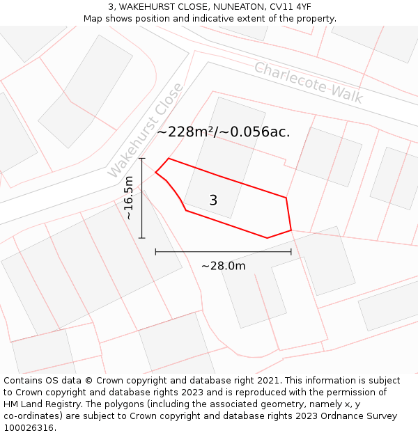 3, WAKEHURST CLOSE, NUNEATON, CV11 4YF: Plot and title map