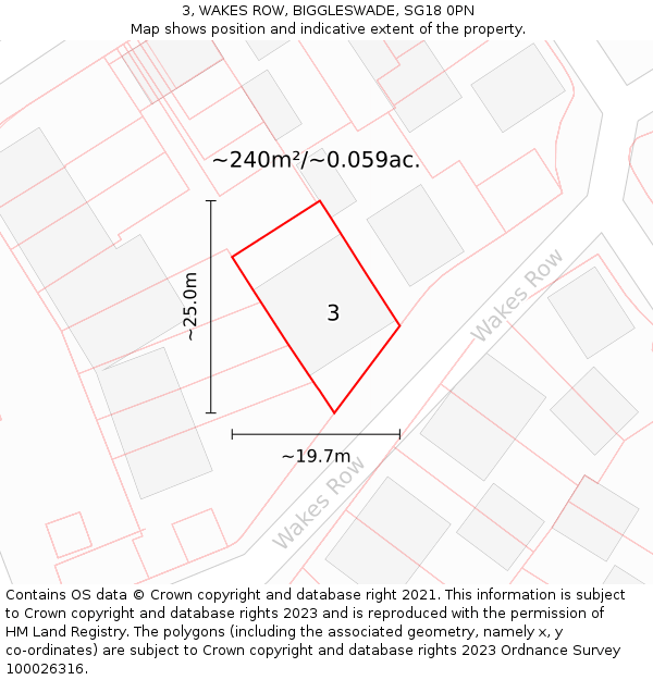 3, WAKES ROW, BIGGLESWADE, SG18 0PN: Plot and title map