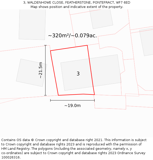 3, WALDENHOWE CLOSE, FEATHERSTONE, PONTEFRACT, WF7 6ED: Plot and title map
