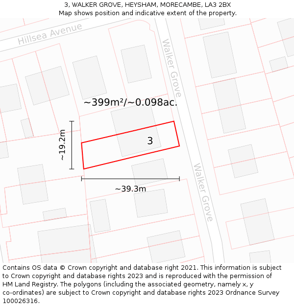 3, WALKER GROVE, HEYSHAM, MORECAMBE, LA3 2BX: Plot and title map