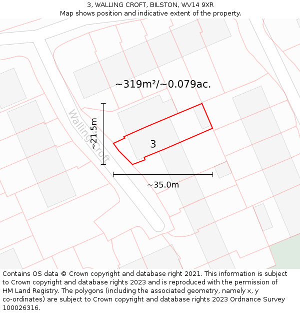 3, WALLING CROFT, BILSTON, WV14 9XR: Plot and title map