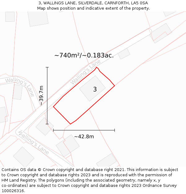 3, WALLINGS LANE, SILVERDALE, CARNFORTH, LA5 0SA: Plot and title map