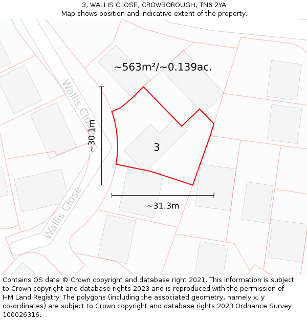 3, WALLIS CLOSE, CROWBOROUGH, TN6 2YA: Plot and title map