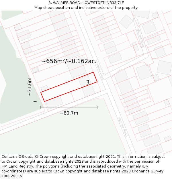 3, WALMER ROAD, LOWESTOFT, NR33 7LE: Plot and title map
