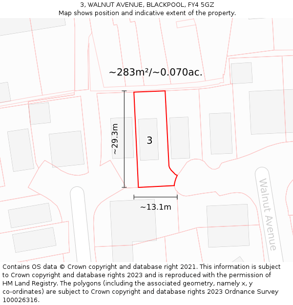 3, WALNUT AVENUE, BLACKPOOL, FY4 5GZ: Plot and title map