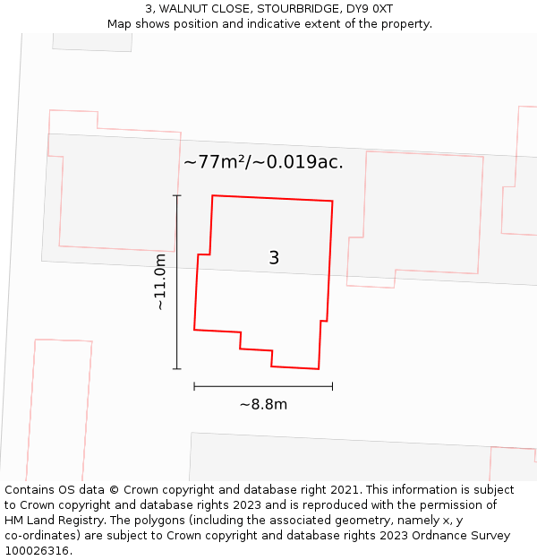 3, WALNUT CLOSE, STOURBRIDGE, DY9 0XT: Plot and title map