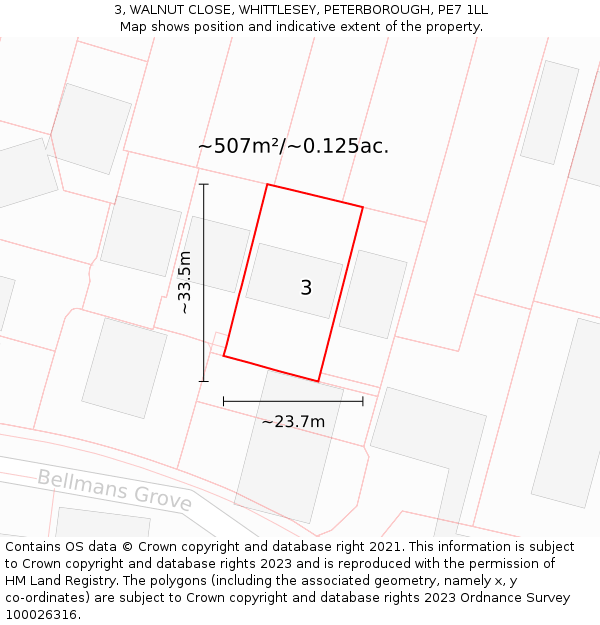 3, WALNUT CLOSE, WHITTLESEY, PETERBOROUGH, PE7 1LL: Plot and title map