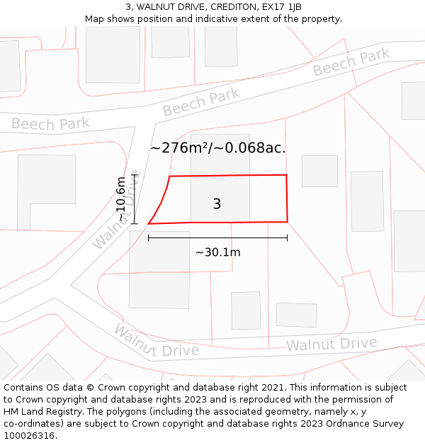 3, WALNUT DRIVE, CREDITON, EX17 1JB: Plot and title map