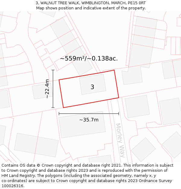 3, WALNUT TREE WALK, WIMBLINGTON, MARCH, PE15 0RT: Plot and title map