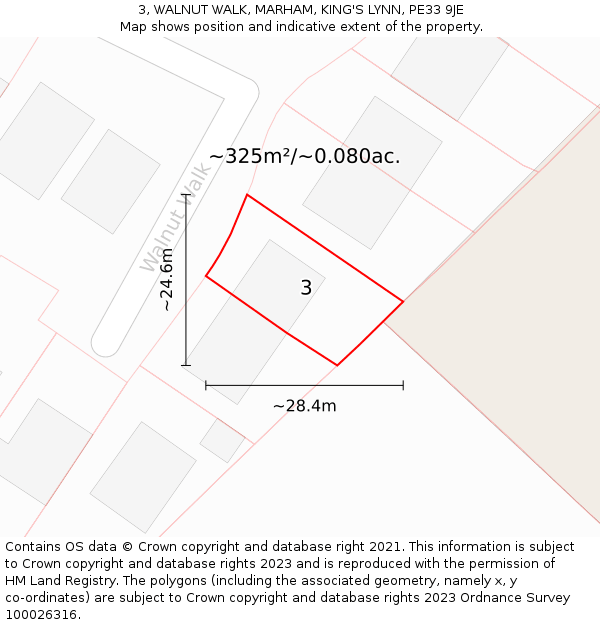 3, WALNUT WALK, MARHAM, KING'S LYNN, PE33 9JE: Plot and title map