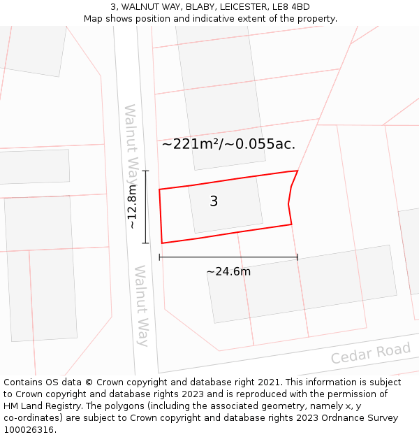 3, WALNUT WAY, BLABY, LEICESTER, LE8 4BD: Plot and title map