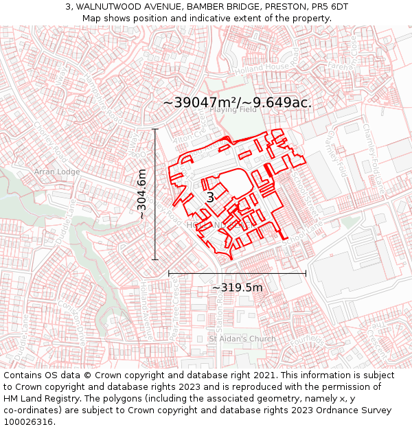 3, WALNUTWOOD AVENUE, BAMBER BRIDGE, PRESTON, PR5 6DT: Plot and title map
