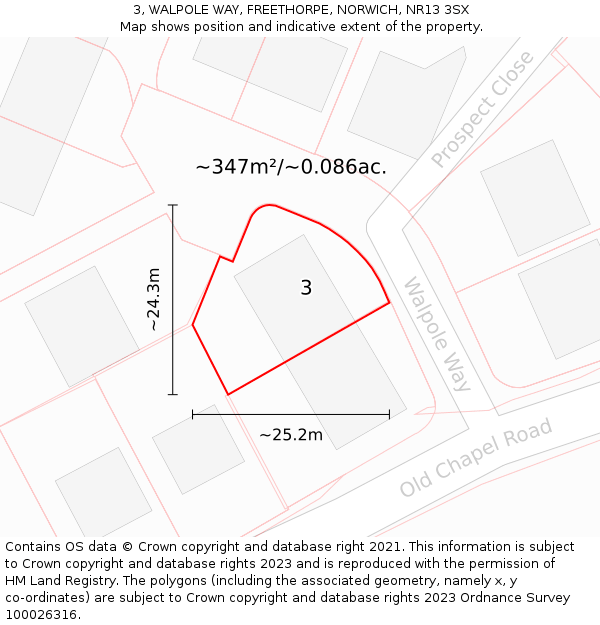 3, WALPOLE WAY, FREETHORPE, NORWICH, NR13 3SX: Plot and title map
