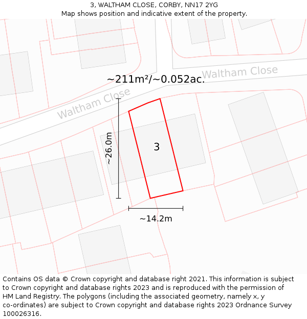 3, WALTHAM CLOSE, CORBY, NN17 2YG: Plot and title map