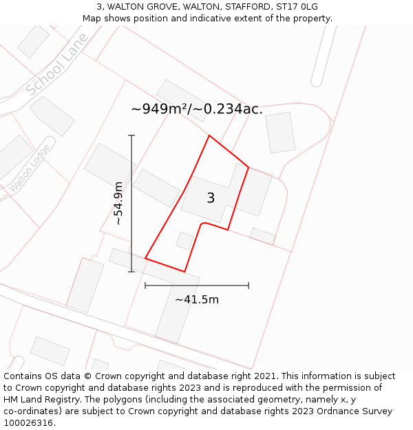 3, WALTON GROVE, WALTON, STAFFORD, ST17 0LG: Plot and title map
