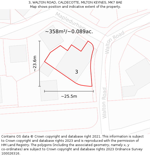3, WALTON ROAD, CALDECOTTE, MILTON KEYNES, MK7 8AE: Plot and title map