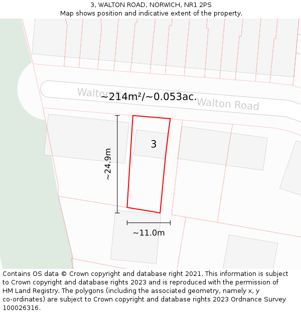 3, WALTON ROAD, NORWICH, NR1 2PS: Plot and title map